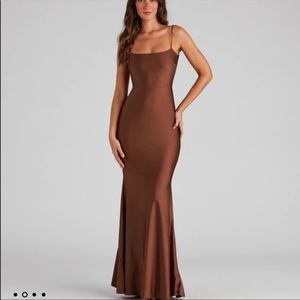 windsor tan bow prom dress